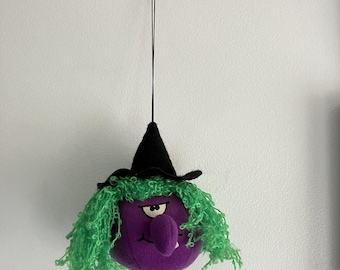 Vintage jaren 80 Russ Bouncing Boo Buddies Halloween pluche paarse heks opknoping