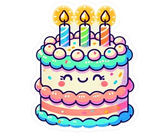 Cute Birthday Cake Vinyl Sticker, Dessert Decor