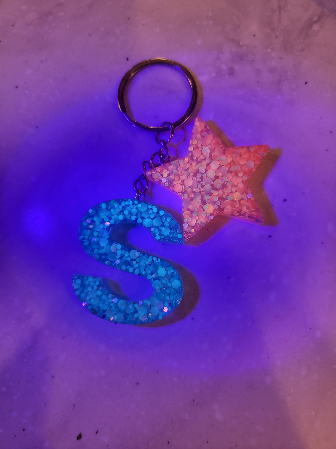 Glowing Glitter Letter Keychain Etsy