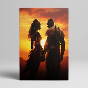 Black King Queen Africa Wall Art Sunset Decor - Canvas Print