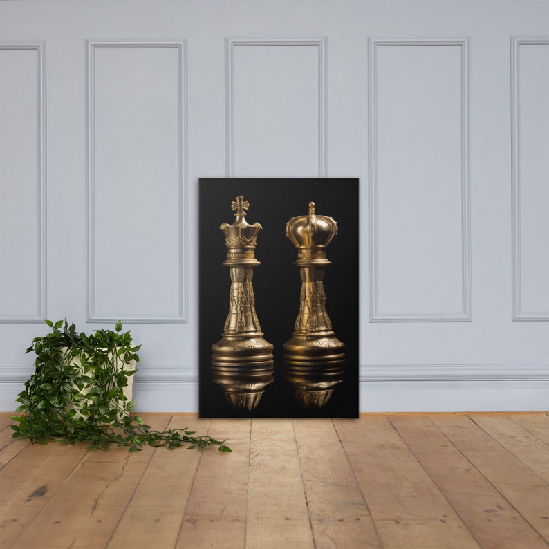 King and Queen Gold Chess Pieces King and Queen Wall Art Chess Canvas