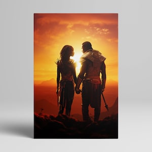 Black King Wall Art and Queen Decore Africa Art Sunset Art - Canvas Print