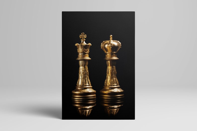 King and Queen Gold Chess Pieces King and Queen Wall Art Chess Canvas