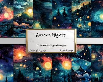 Aurora Nights: Vibrant Starry Night Seamless Patterns Embracing a Northern Sky