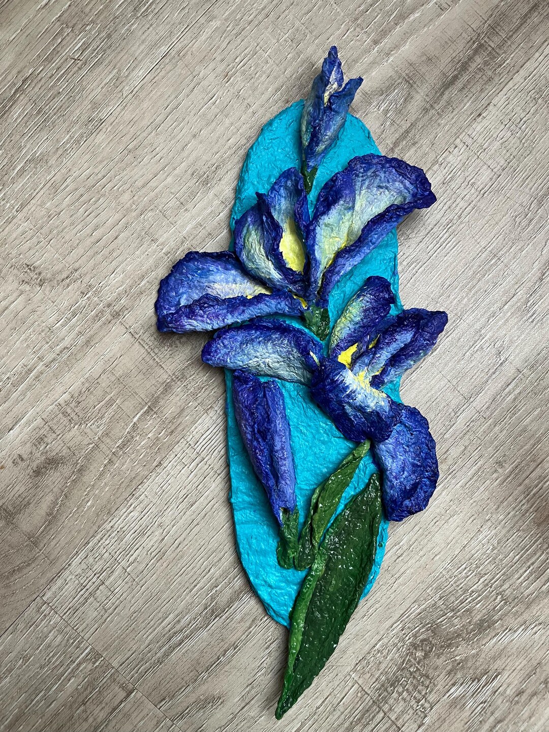Textured Blue Iris Papier-mache Wall Art – Handmade Botanical Sculpture ...
