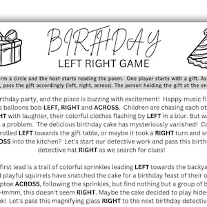 Left right birthday game, right left game, left right story, pass the prize, kids birthday party games, kids activities, printable