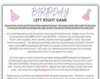 Left right game birthday, pass the prize game birthday, pass the gift, right left game, kids party activity, pass the parcel, printable