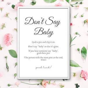 Don&#39;t say baby game don&#39;t say baby sign rustic baby shower game, fun baby shower activity gender neutral shower game, printable pdf