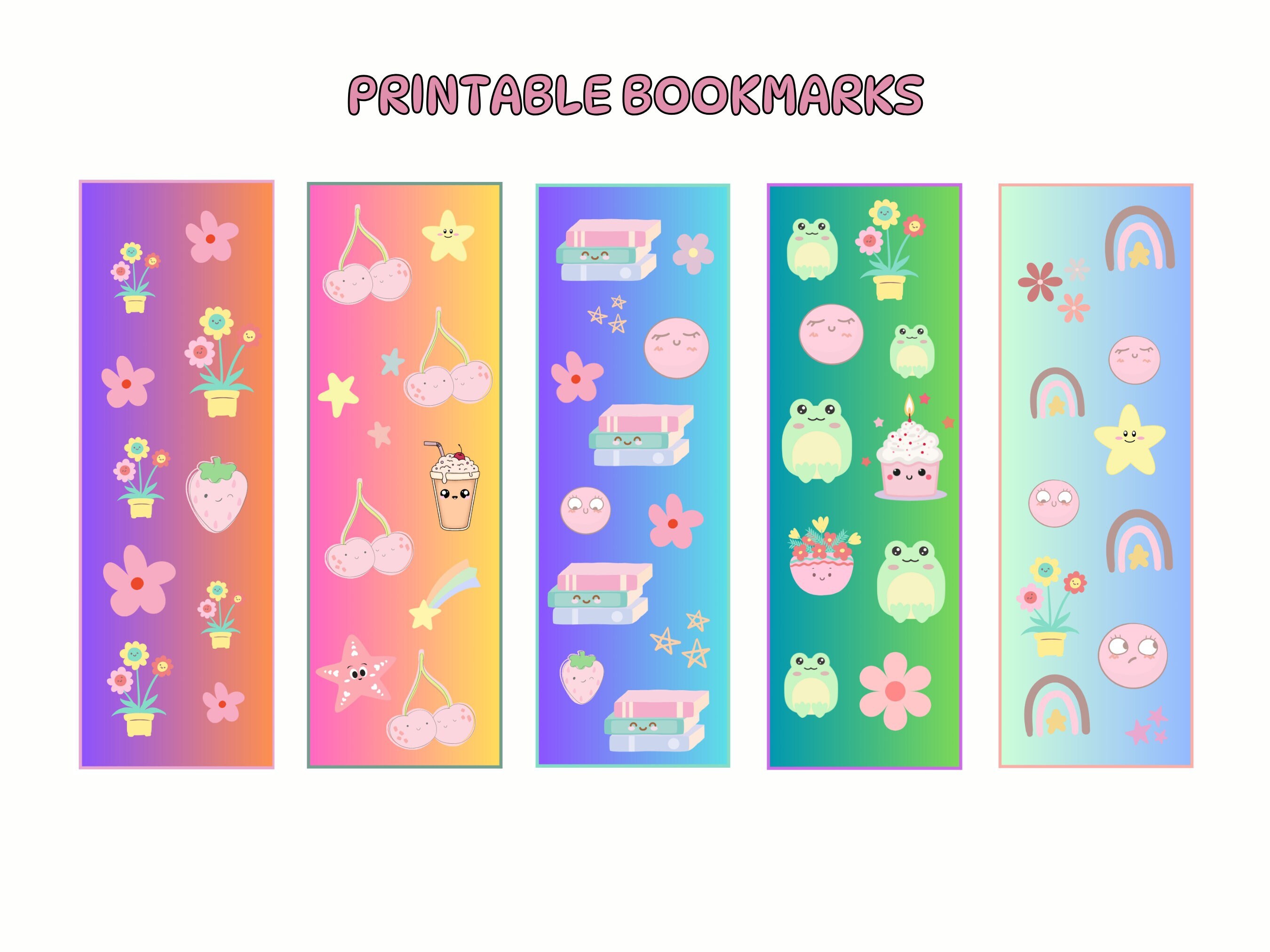 Printable Bookmarks for Kids, Kawaii Bookmarks, Cute Pastel Colored ...