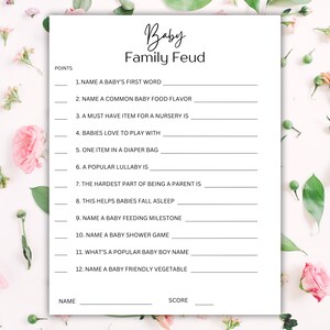 Gioco di faida familiare per baby shower Baby Shower per un ragazzo o una ragazza, Idee per baby shower neutre rispetto al genere, Giochi di indovinelli per baby shower, Stampabile