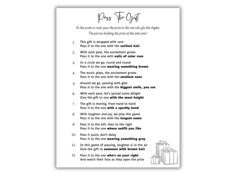 Ladies Night Games, Pass the Gift Poem, Left Right Game, Pass the ...