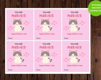 Printable Cat Valentine's Day Cards for Kids Kitten Valentine Card Printable Instant Download Kitty Cat Valentine