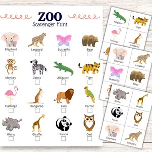 Búsqueda del tesoro en el zoológico, Búsqueda del tesoro de animales del zoológico, Tarjetas de búsqueda del tesoro en interiores, Actividad para niños imprimible, Preescolar al aire libre, Búsqueda del tesoro para niños