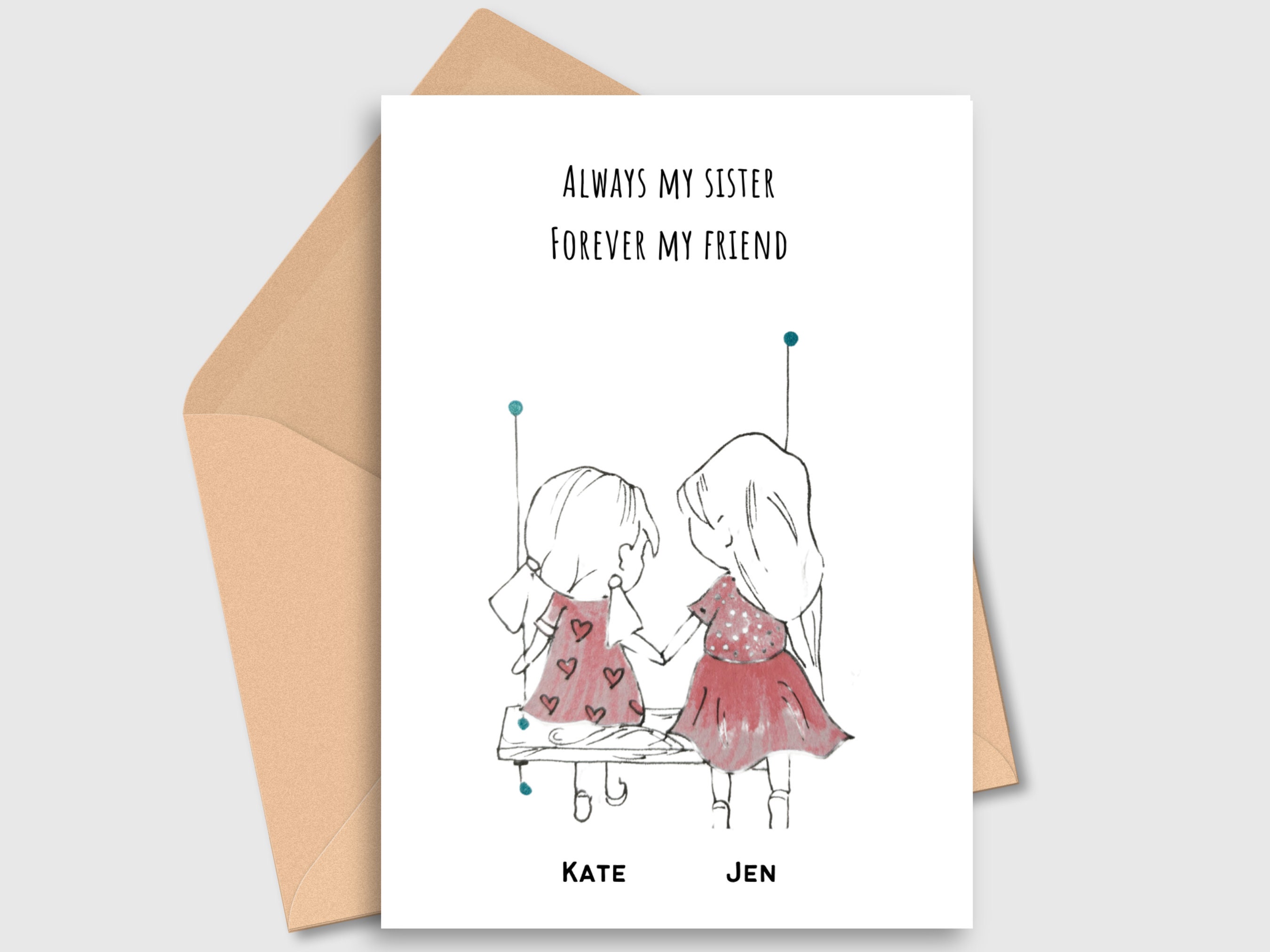 Personalized Valentine Sister Card Pink Birthday Card, Custom friend card All occasions love you card big little sister, Like a sister card