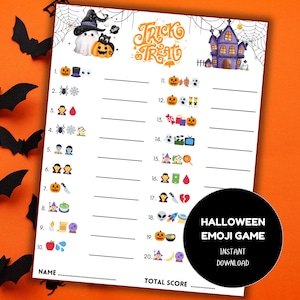 Halloween Pictionary Emoji Game,  Halloween Emoji Guessing Game, Printable Fun Party Games for Teens, Kids and Adults, Halloween family game