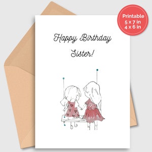 Carte d'anniversaire soeur | Carte d'anniversaire de soeur | Carte d'anniversaire rose pour soeur | Cadeau d'anniversaire pour soeur | Carte de joyeux anniversaire pour elle | Imprimable