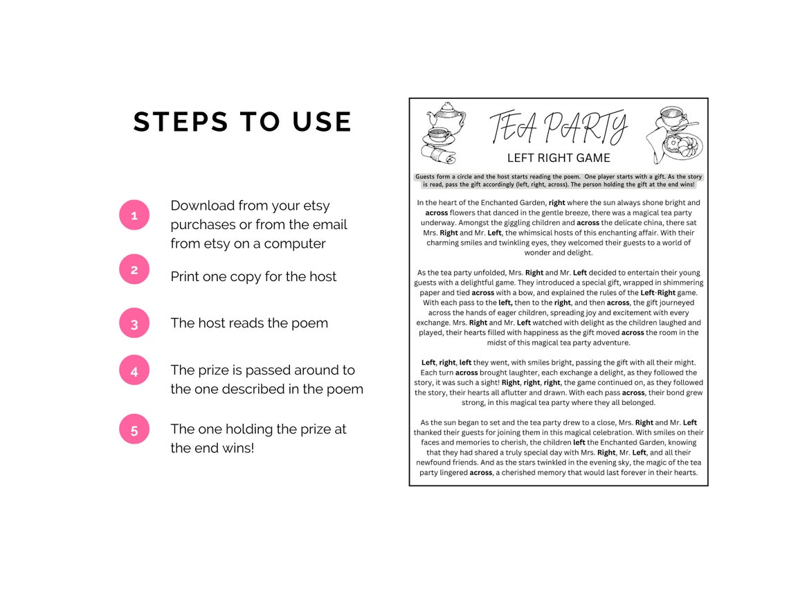 Tea Party Games, Tea Party Left Right Game, Pass the Prize Game, Teen