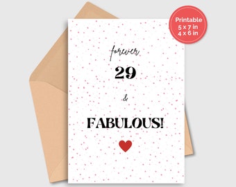 30th birthday card, forever 29, birthday card for her, 30th birthday gift, birthday card for friend, 30th birthday party, printable card
