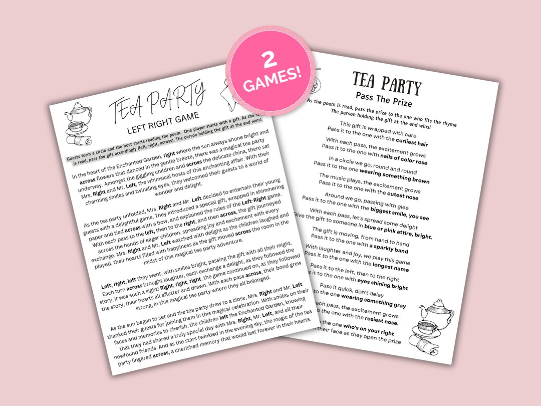 Tea Party Games, Tea Party Left Right Game, Pass the Prize Game, Teen