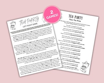 Tea party games, tea party left right game, pass the prize game, teen party games, pass the parcel game, kids tea party activity, printable