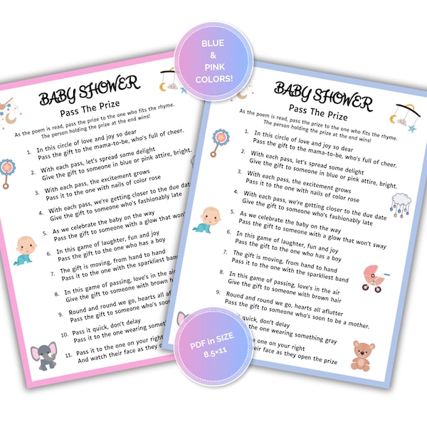 Pass the Prize Game Baby Shower, Pass the gift, Baby Shower Games, Fun activity, Cute Printable, Instant Download, PDF