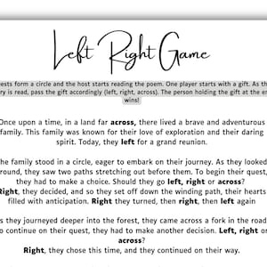 Left right game, Right left game, pass the gift, family reunion games, slumber party activity, graduation party, left right poem, printable