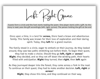 Left right game, Right left game, pass the gift, family reunion games, slumber party activity, graduation party, left right poem, printable
