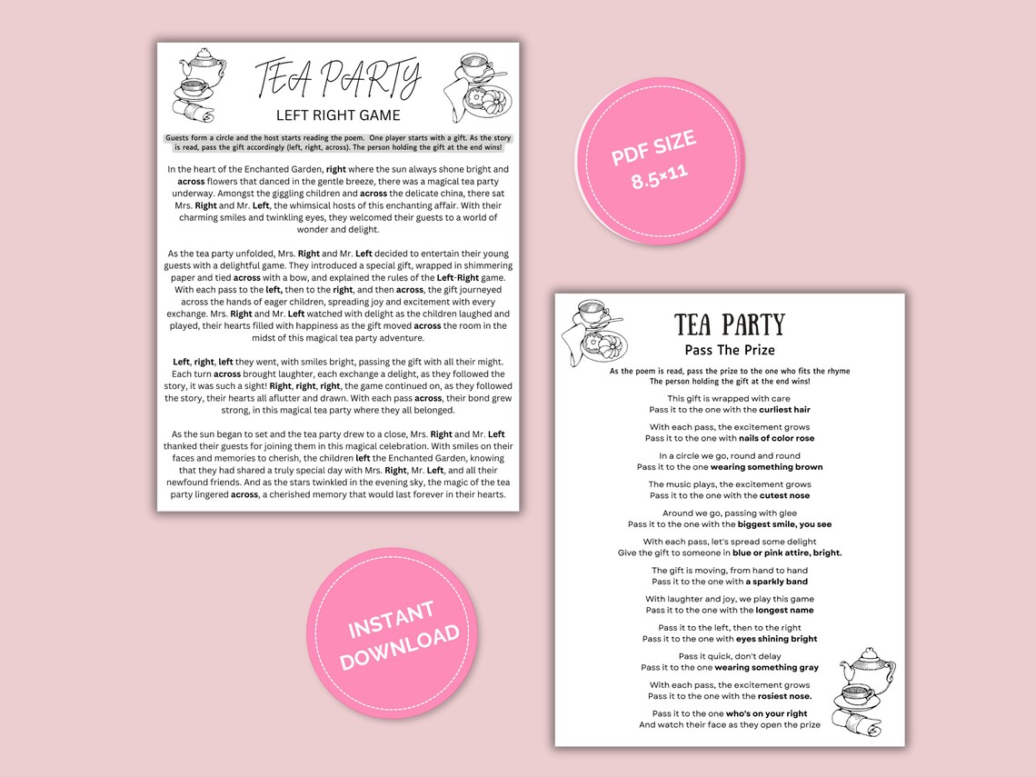 Tea Party Games, Tea Party Left Right Game, Pass the Prize Game, Teen