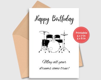 Drum Birthday Card | May All Your Drums Come True | Funny Birthday Card for Drummer Musician | Printable | Instant Download