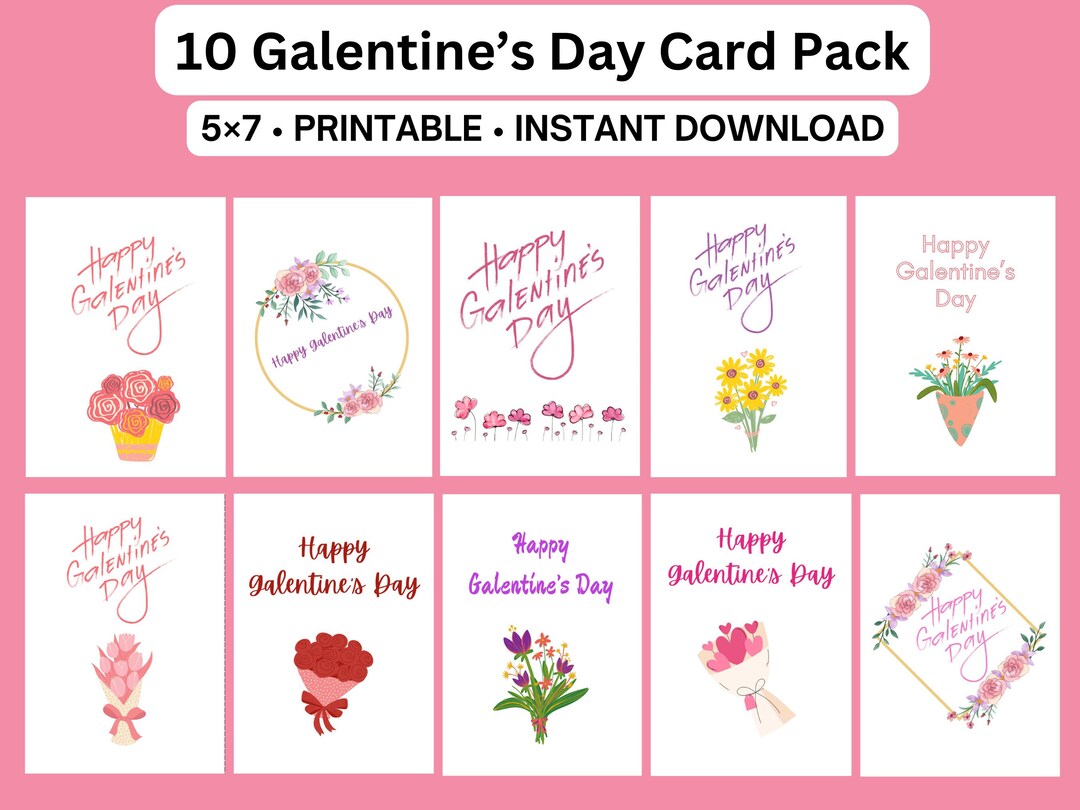 PRINTABLE 10 Happy Galentine's Day Cards Digital Download Print at Home ...
