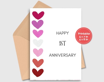 1st anniversary card | 1 year anniversary digital card | First anniversary card for Husband Wife Boyfriend Girlfriend Couple | PRINTABLE