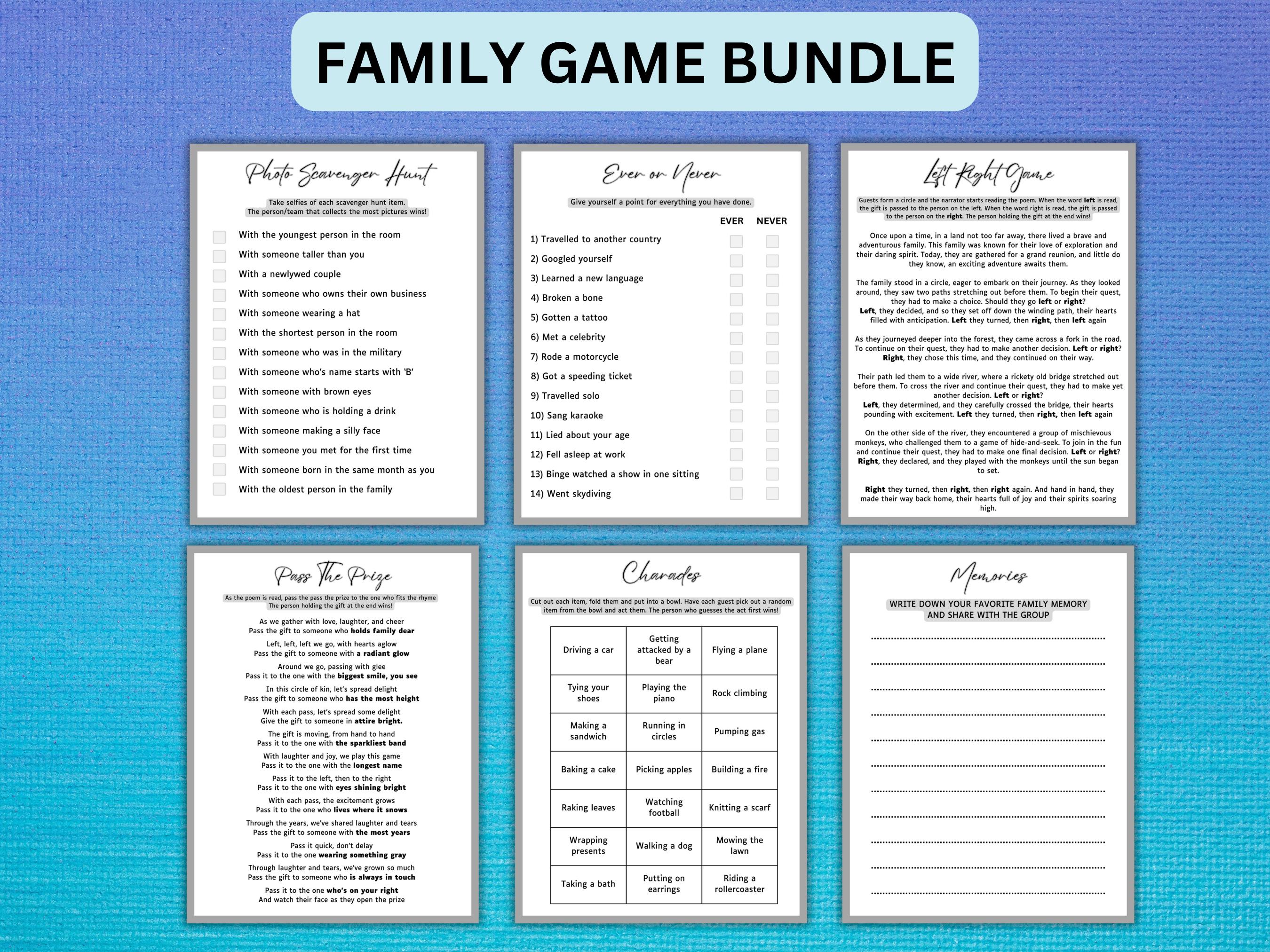Family Reunion Games Bundle, Printable Family Game Night Activities ...