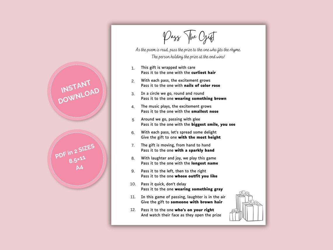 Ladies Night Games, Pass the Gift Poem, Left Right Game, Pass the ...