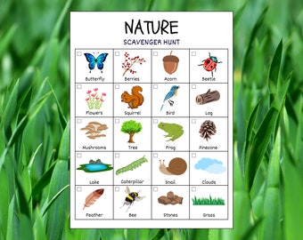 Nature scavenger hunt for kids, Preschool Summer Activity, Outdoor Scavenger Hunt, Park Treasure Hunt, Camping game Summer hunt, printable