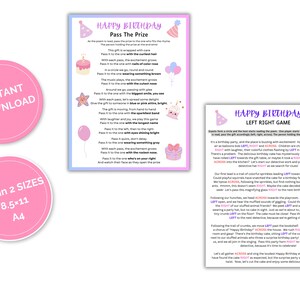 Pass the Prize Birthday Game Left Right Birthday Game, Party Game for ...