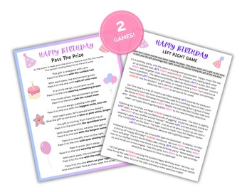 Pass the prize left right happy birthday game, party game for teens  pass the gift  right left game, kids party activity  printable