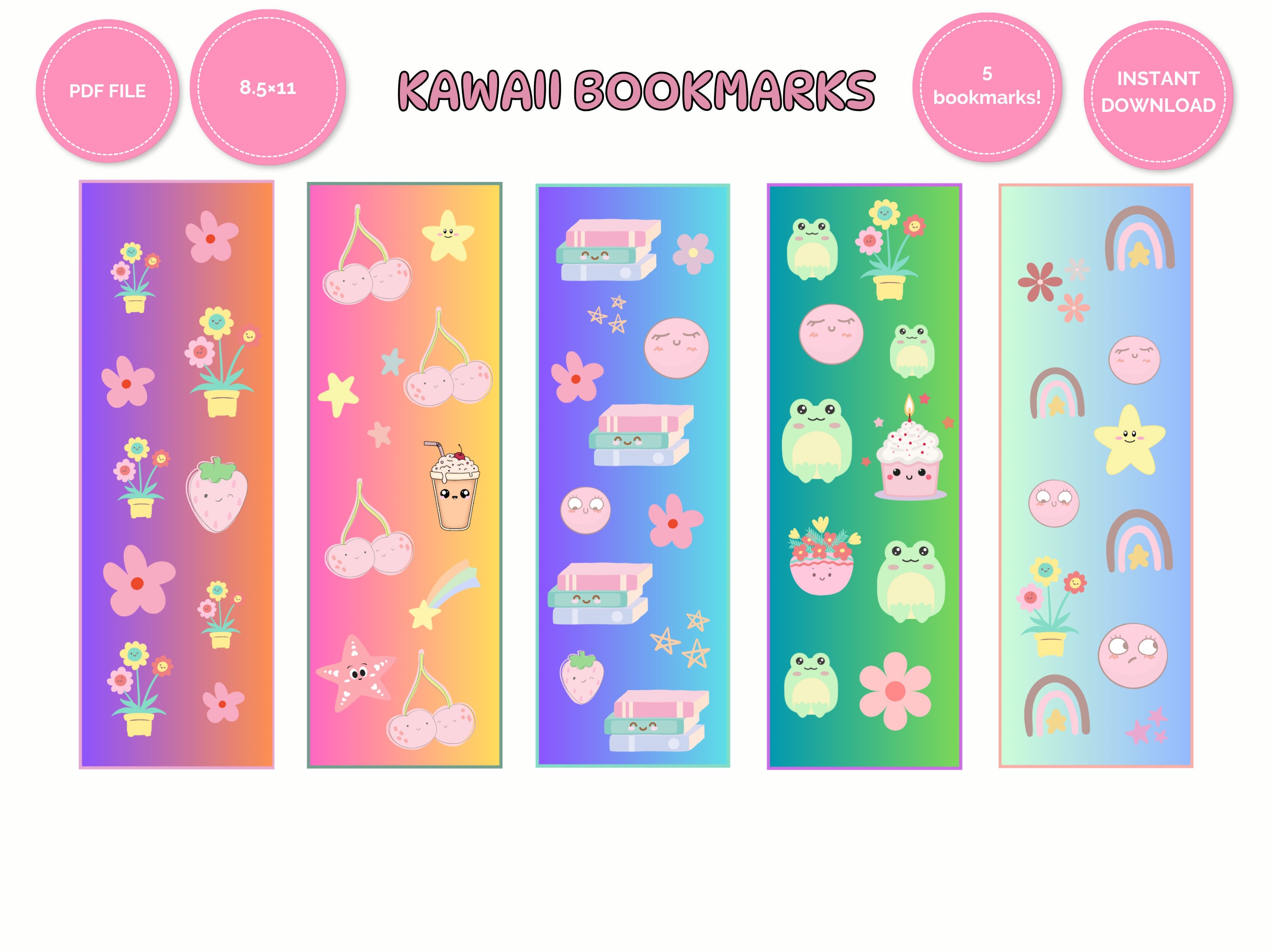 Printable Bookmarks for Kids, Kawaii Bookmarks, Cute Pastel Colored ...