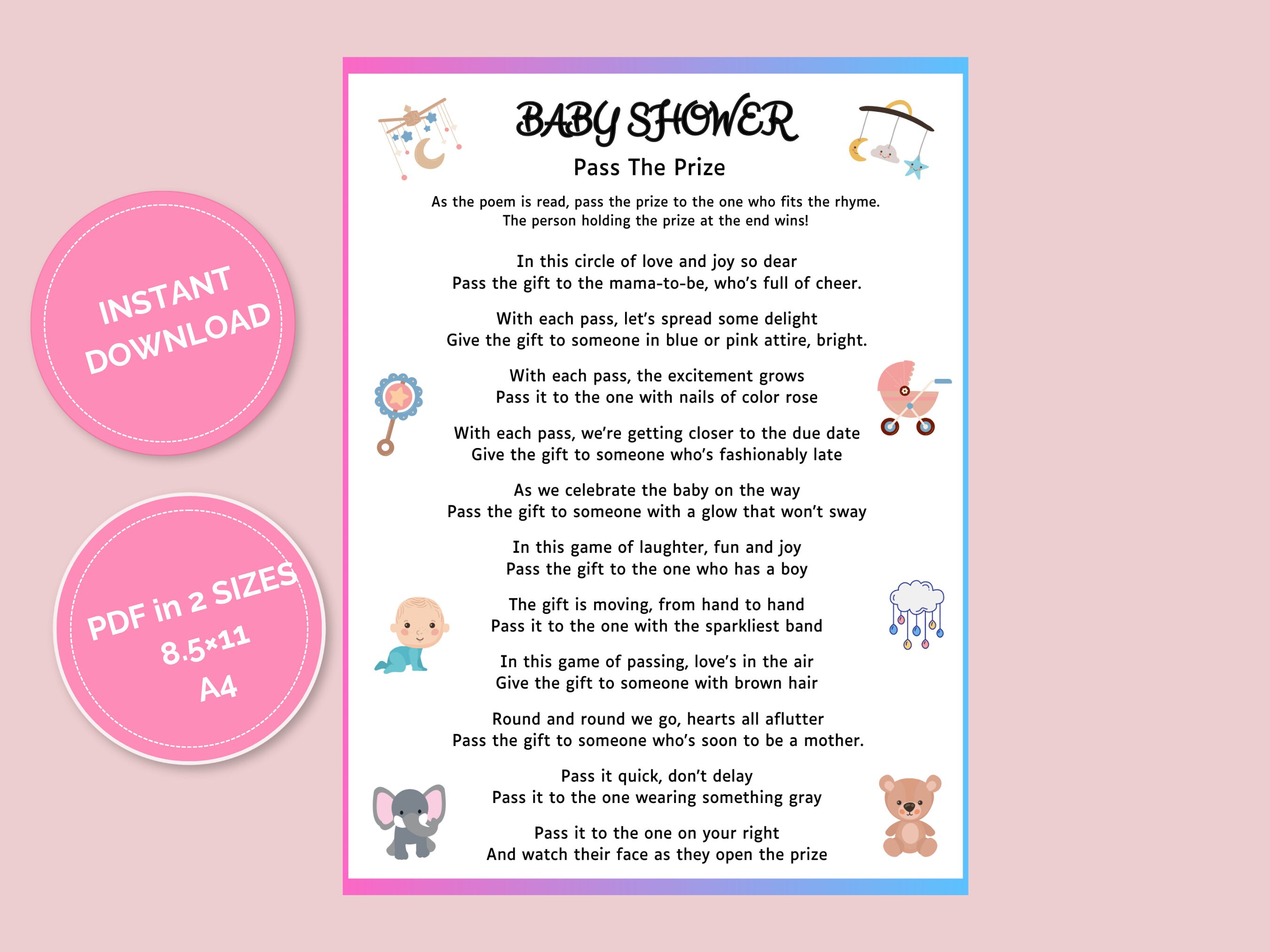 Pass the Prize Game Baby Shower, Pass the Gift, Baby Shower Games, Fun ...