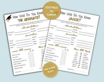 How well do you know the graduate custom, Who knows the graduate best, Who knows grad best, Graduation party game, Editable canva template