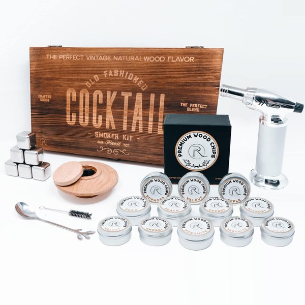 RONYX Cocktail Smoker Kit Bundle - 21-teiliges Cocktail-Smoker-Set mit Fackel - 8 verschiedene Geschmacksrichtungen Smoker Wood Chips Vielzahl