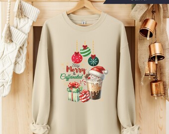 Festive Merry Christmas Sweatshirt for the Coffee Lover