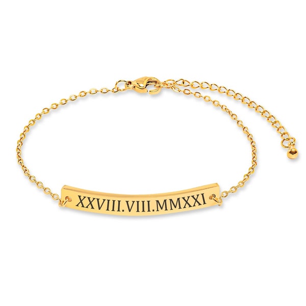 Engraved Roman numeral bracelet, dated bracelet, anniversary gift, memorial gift, wedding gift