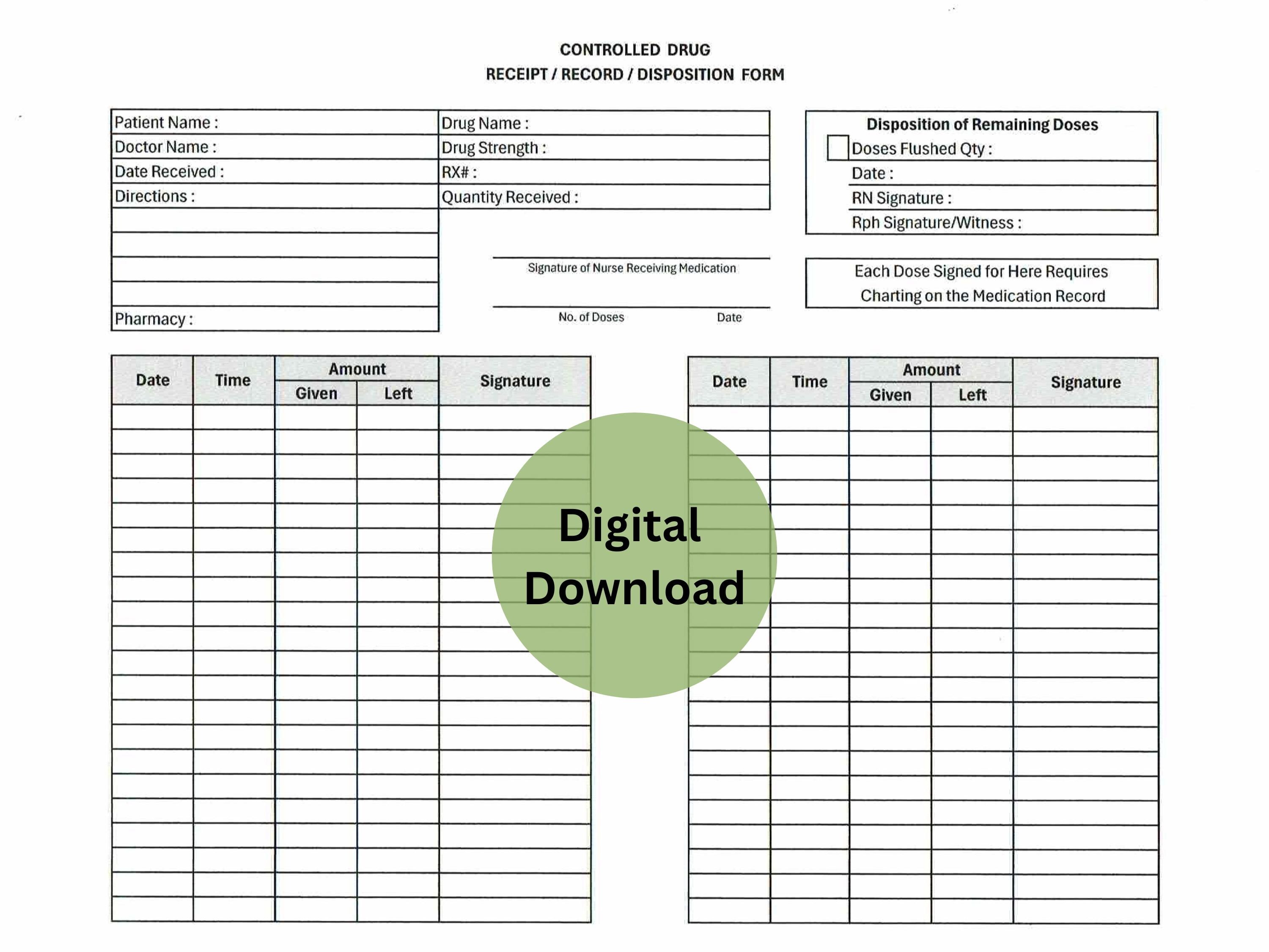 Controlled Drug Receipt/record/disposition Form - Etsy