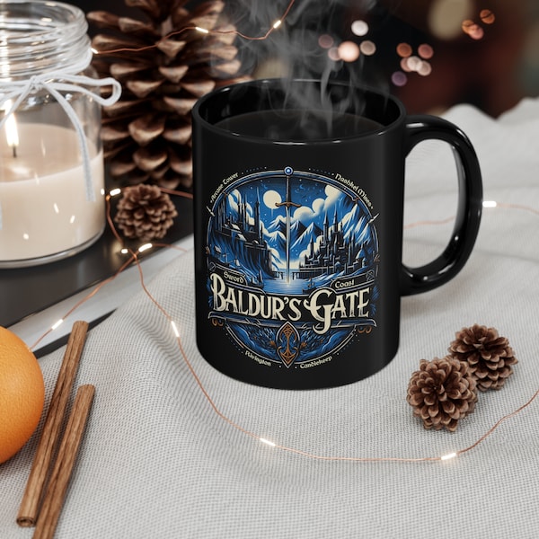 Baldur's Gate Sword Coast 11oz Mug, 11oz Black Coffee Mug, Baldur's Gate Gift, Baldur's Gate 3 Coffee Mug,  Baldur's Gate 3 Merch, BG3 mug