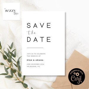 Black and White Save the Date Invitation Template | Minimalist Wedding Save the Date | Editable Digital Invitation INSTANT DOWNLOAD