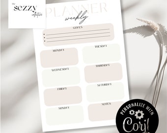 Elegant Minimalist Weekly Planner Template | Digital Weekly Planner Printable Template | Ready to Print PDF