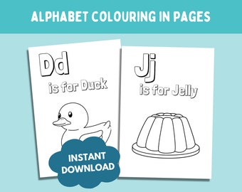 Alphabet Coloring Pages, ABC Learning Worksheet (Digital Download)