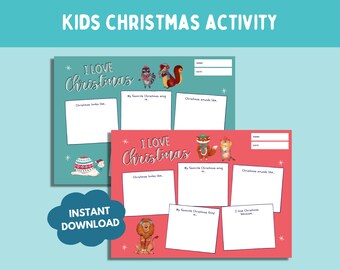 Kids Christmas Activity Printable, I Love Christmas (Digital Download)