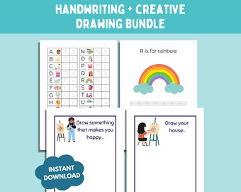 Alphabet Tracing & Drawing Prompts, Handwriting Practice (PDF)