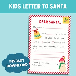 Carta para o Papai Noel, Querido Papai Noel para imprimir, Carta para crianças para o Papai Noel, Lista de desejos de Natal, Diversão de Natal